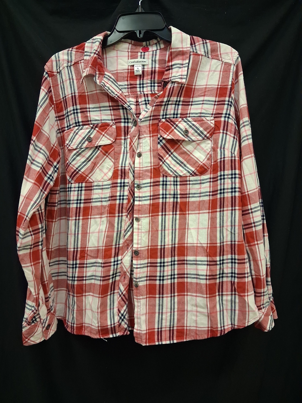 croft & barrow Red, White and Navy Plaid Button-Up Shirt